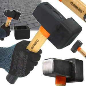 MŁOTEK BRUKARSKI GUMOWY DO UKŁADANIA KOSTKI Z NAKŁADKĄ KWADRATOWY 2KG 2000G SOLIDNY