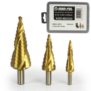 ZESTAW WIERTŁ STOPNIOWYCH 4-12; 4-20; 6-30mm WIERTŁO SOLIDNE STOPNIOWE