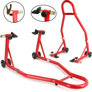 STOJAK MOTOCYKLOWY NA PRZÓD LUB TYŁ PODNOŚNIK UNIWERSALNY 340KG 2 ADAPTERY