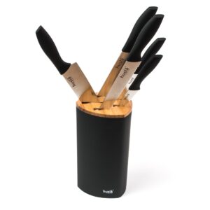 NOŻE KUCHENNE W BLOKU KOMPLET NOŻY CZARNE 5 SZTUK STALOWE SOLIDNE