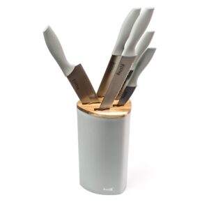 NOŻE KUCHENNE W BLOKU KOMPLET NOŻY SZARY 5 SZTUK STALOWE SOLIDNE