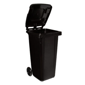 Kosz Na Śmieci Pojemnik 120L Kubeł Śmietnik CZARNY Odpady Zmieszane Koła Gumowe